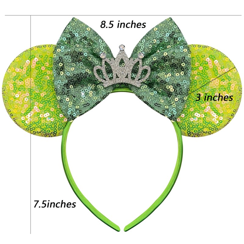 Bolonar Sequin Crown Headband with Princess Ears Bows for Women