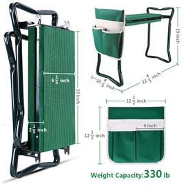 BESTHLS Garden Kneeler and Seat - Heavy Duty Folding Stool with Thick Pad, Tool Pouch, 330 lbs Capacity - Knee & Back Support, Perfect for Seniors, Women, Men