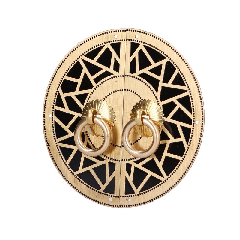 Chinese Antique Cabinet Handle Brass Circular Plaid Bookcase Knob for