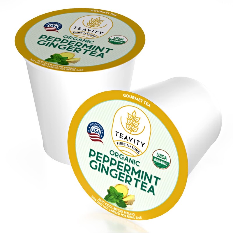 Teavity Organic Peppermint Ginger Tea Pods for Keurig - Decaf,