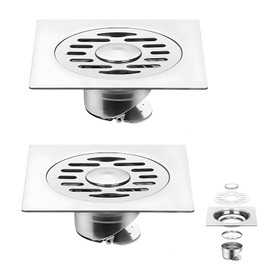 2PC 120 * 120 mm Coladeras para Baño, Coladera Cuadrada de Acero Inoxidable, con Valvula Antiolores y Tapa Sanitaria, Adecuado para Cocinas, Tuberías de Alcantarillado, Baños y Limpieza