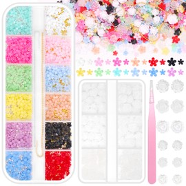 2 Boxes 3D Flower Nail Charms, White Camellia Flower for Nails Tiny Flowers Nail Art Charm, Spring Flowers Charms for Acrylic Nail Art DIY Supplies with Pickup Tool