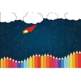 Leyiyi 5x3ft Welcome Back to School Photography Background Old Classroom Chalk Board Blackboard Colored Pens Back Season Grunge Gaffiti Paper Plane Backdrop Students Photo Portrait Vinyl Studio Prop