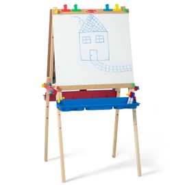 Melissa & Doug Deluxe Wooden Art Easel for Kids with Dry-Erase Board, Chalkboard & Drawing Paper Roller, Folding Double-Sided Toddler Easel, Preschool Learning Toys for Girls & Boys Ages 3+