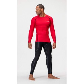 DEVOPS 3 Pack Men's Athletic Long Sleeve Compression Shirts (Large, Black/Charcoal/Red)