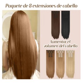 Extensiones Cabello Clip Cortinas Rectas Largas 8 Piezas