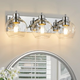 Tuscarora Chrome Vanity Light Fixture - 3 Light Bathroom Vanity with Clear Glass Shade - Light Over Mirror for Bathroom Lighting