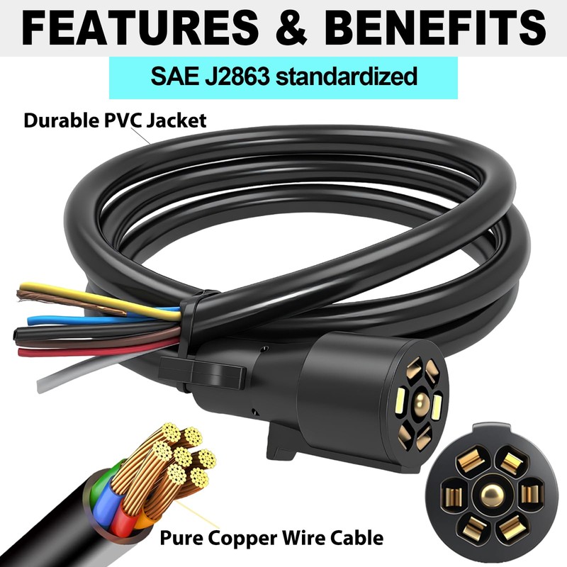 CXTM 7 Way Trailer Cord 7 Way Trailer Plug Inline