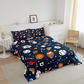 Basketball Comforter Set Baseball Football Rugby Bedding Set for Kids Boys Girls Teens Ball Sports Themed Duvet Insert Soccer Football Game Volleyball Quilted Duvet Twin Size,Soft Bedroom Decor