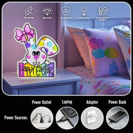 Allenjoy Spring Happy Easter Bunny Rabbit Night Light Up Box for Kids Gifts USB Powered Lamp Lightbox Bedroom Room Wall Art Table Desk Decorations Decor Sign