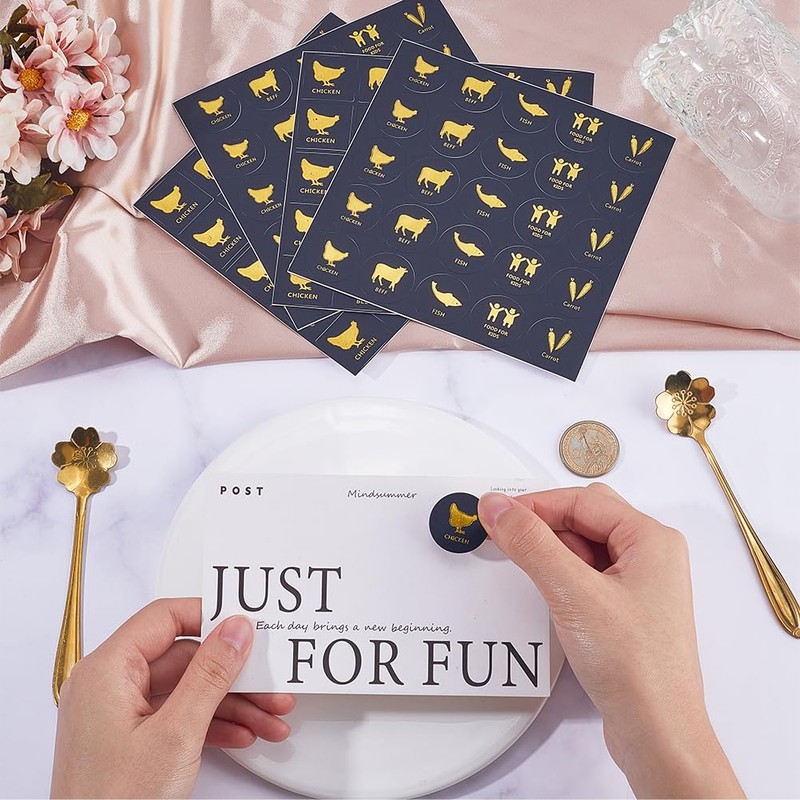 GORGECRAFT 500Pcs 1 Inch Wedding Meal Choice Stickers: Gold, Square