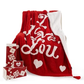 Bedsure Valentines Day Throw Blanket - Soft and Warm Sherpa Heart Throws Valentines Day Gifts for Him and Her, I Love You Red 50"x60"