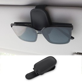 Glasses Holder for Car Sun Visor, Magnetic Leather Glasses Holder Clip, Double Layer Car Visor Glasses Holder, Car Accessories for Men and Women Interior, Glasses Holder (Simple Black)