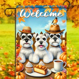 BlissYard Welcome Garden Double Sided 12x18 Flag Dog Fall Garden Flag Welcome Autumn Schnauzers Pumpkins Flag Outdoor Yard Decoration Lawn Patio Banner