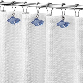 Fish Shower Curtain Hooks Rings Decorative Home Bathroom,Rustproof Metal Ocean Animal Theme Shower Curtain12PCS Hangers for Bathroom Rod (Yellow)