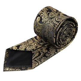 Alizeal Men's Paisley Floral Tie Handkerchief Wedding Woven Necktie Set, Black Gold