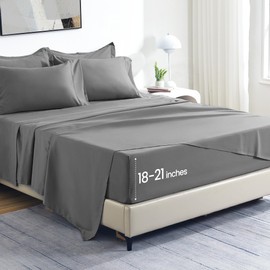 SLEEP ZONE Extra Deep Pocket Full Sheet Set 4 Piece - Super Soft Brushed Microfiber Bedding Sheets Set Fits Deep Mattress Upto 21 inches (Grey, Full)