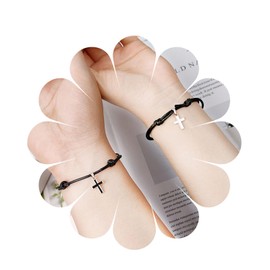 Aneneiceera Boho Kreuz Armband Schwarze Schnur Armband Doppelstrang Lederband Silber Winziges Kreuz Armband Handkette Schmuck für Frauen und Mädchen (2 Stück)