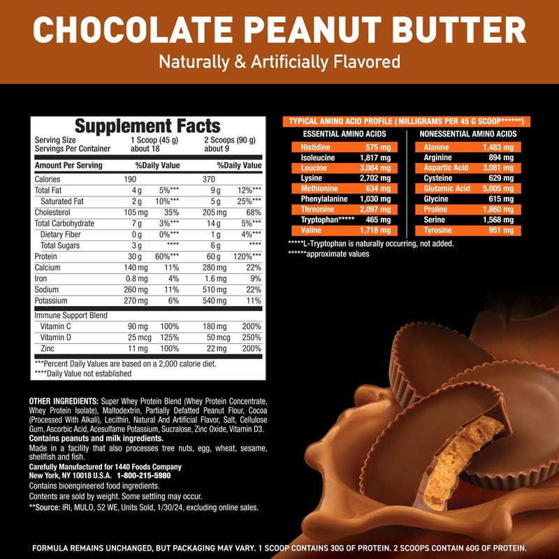 Body Fortress 100% Whey, Premium Protein Powder, Chocolate Peanut Butter,