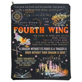 Book Bag Book Pouch for Bookish Fourth Wing Inspired Book Sleeve Basgiath War College Dragon Rider Book Cover High Lords and Wingleaders Gift (FW Black, Medium)