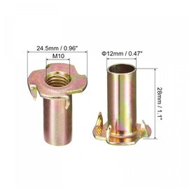 uxcell M10x28mm T-Nuts 4 Pronged Tee Nut Carbon Steel Threaded Inserts for Wood 24pcs