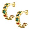 Multicolor Gemstones Hoop Earrings - Women 316L Stainless Steel Gold-Tone