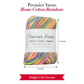 PREMIER YARNS Home Cotton Yarn, Ideal Knitting and Crochet Supplies, Made of Recycled Cotton, 96 yds, Rainbow