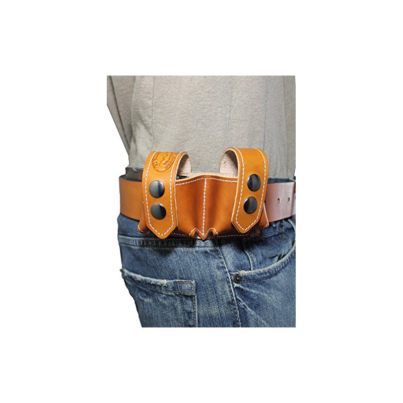 Barsony Saddle Tan Leather Revolver Double Speed Loader Pouch for