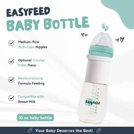 EasyFeed 10 oz Anti-Colic Formula/Making/Mixing/Dispenser Baby Bottles, 1-Pack with Fast Flow (6m+) Nipples (1, 10 oz)