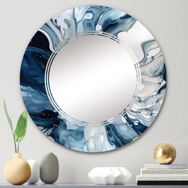 DesignQ Abstract wall mirror, Oval Modern mirror, Round Blue bathroom mirror, Abstract vanity mirror Ethereal Elixir Blue Grey Abstraction IX printed mirror decor, round mirror 24 inch