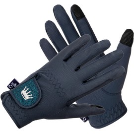EQUESTRIAN QUEEN Bali Riding Gloves Women Boys Riding Gloves Kids Girls Gloves White Riding Grip Rider for Equestrian Women's Riding Gloves with Glitter (Dark Blue, M)