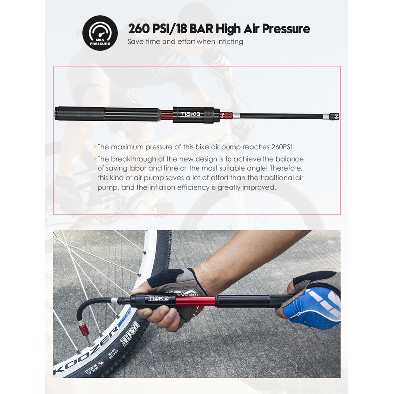 Tiakia Mini Bike Pump,Portable Compact Bicycle Pump,High Pressure Frame Pump