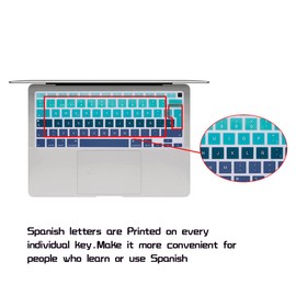 HRH Spanish Language ESP Skin Silicone Keyboard Cover for MacBook Air 13 Inch 2020 with Touch ID (MODLE A2179 and A2337 M1 Chip,US Layout) Keyboard Accessories Protector-Ombre Green