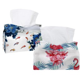 2 Pack Tissue Box Cover Holder, Pink Flamingo Floral Rectangle Leather Tissue Case, Decorative Organizer for Tabletop, Bathroom, Car, Office