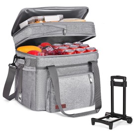 2 in 1 Soft Double Deck Cooler Bag with Wheels, 60-Can Leakproof Insulated Portable Rolling Cooler, Extra Large Expandable Ice Chest Cooler for Beach, Picnic, Camping, Shopping - MIYCOO