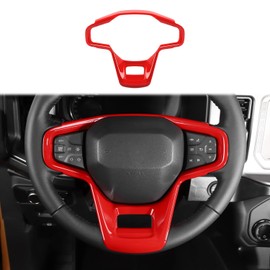 HTHE for Ford Bronco 2021 2022 + Interior Steering Wheel Panel Cover Compatible with Ford Bronco 2021 2022+ (ABS,1PC,Red)