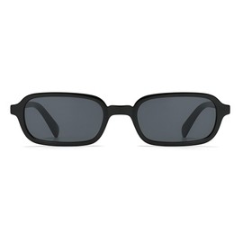 JCTAIFOO Retro Small Rectangular Sunglasses for Men and Women, Vintage Narrow Frame Square Glasses (Black/Dark Grey)