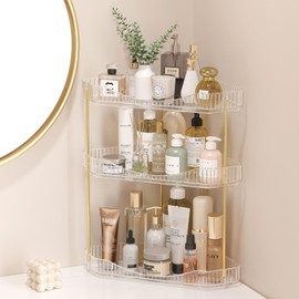 Lifewit 3-Tier Bathroom Counter Organizer Corner, Plastic Makeup Skincare Storage Organizer Countertop, Perfume Tray and Cosmetic Shelf in Bedroom, Dresser, Kitchen (Clear)