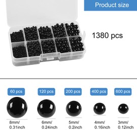1380 Pieces Black Beads, Craft Beads, Small Bead Set, Round Beads for Threading, Spacer Beads Set for Bracelets, 3/4/5/6/8 mm for DIY Jewellery Making, Necklaces, Crafts