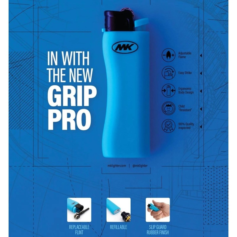 MK 50-PACK MK Grip Pro Refillable Butane Pocket Lighter (703335)