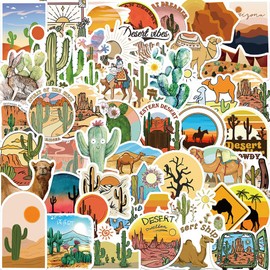 Desert Adventure Stickers 50pcs Cute Camel Sticker for Water Bottle Bike Car Refrigerator Laptop Luggage Phone Skateboard,Waterproof Aesthetic Desert Cactus sticker for Teen Girls Adults