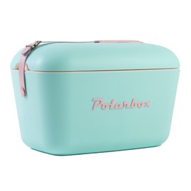 Polarbox Retro Beach Cooler Vintage Picnic Lunch Box Bag - Portable Travel Camping Hiking 90s Style Ice Chest - Extra Large Lightweight for Cans, Beers & Seltzer Drinks 20L (Cyan Baby Rose)