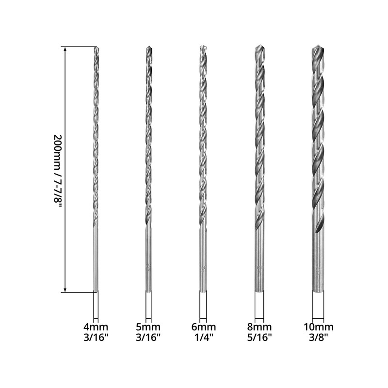 QWORK® 5 Piece Twist Drill Bit Set, 200 mm HSS