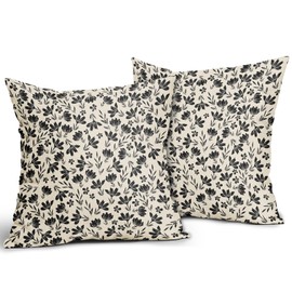 Aytipun Black Floral Pillow Covers 18x18 Set of 2 Vintage Rustic Old Style Cute Small FlowerBlack Cream Print Decorative Outdoor Pillowcases Farmhouse Throw Cushion Case Decor for Couch Sofa Bed