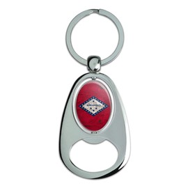 GRAPHICS & MORE Rustic Arkansas State Flag Distressed USA Keychain Chrome Metal Spinning Oval Bottle Opener