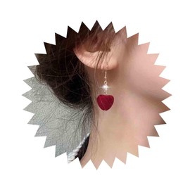 Aneneiceera Vintage Red Velvet Heart Earrings Velvet Heart Dangle Earrings Tiny Pearl Drop Earrings Red Suede Love Heart Tassel Earrings Jewellery for Women and Girls, Zinc