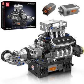 Mould King 10206 Technik Super Sports Car V8 Engine Building Blocks, 733 Pieces Car Engine Technology Clamping Building Blocks Construction Kit Model, Toy/Gift/Collectibles for Boys Girls