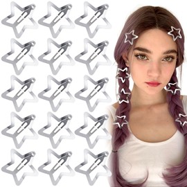 Joez Wonderful 15 Pcs Star Hair Clips, 1.57''/4cm Metal Snap Hair Clips, Cute Star Clips Hair Barrettes, Non-Slip Fashion Hair Accessories for Women (Silver)