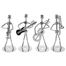 HOMSFOU 4Pcs Creative Musician Iron Sculpture Set - Music Ornaments Guitar Figurine Modern Desk Figurines Home Decor for Living Room, Office Desk, Bar, Coffee Shop - Unique Gift for Music Lovers