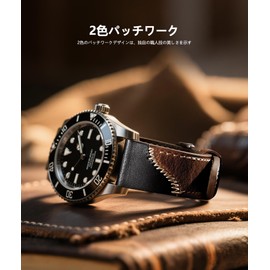 [BINLUN] Leather Watch Strap 20mm 21mm 22mm 24mm Handmade Leather Watch Band Quick Release Retro Two Color Patchwork Design Replacement Watch Band for Men Women (20mm,Light Brown/Silver)